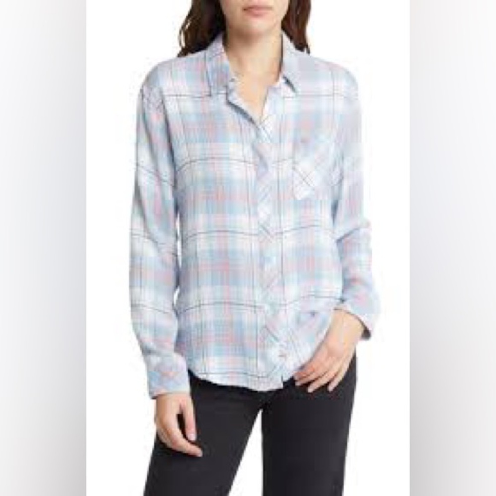 Rails Brady Plaid Button Down Casual Shirt Long Sleeves in Ivory cloud Sz S